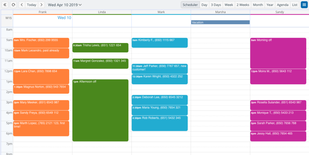 A Teamup Calendar in Scheduler view