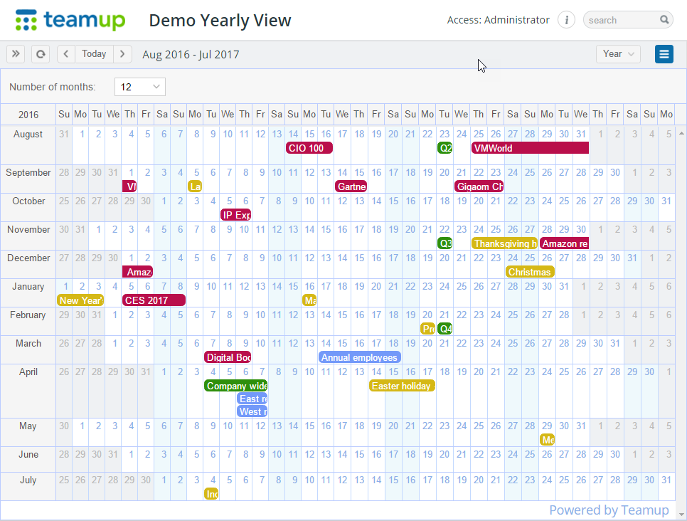 Yearly View One Year at a Glance Teamup Blog