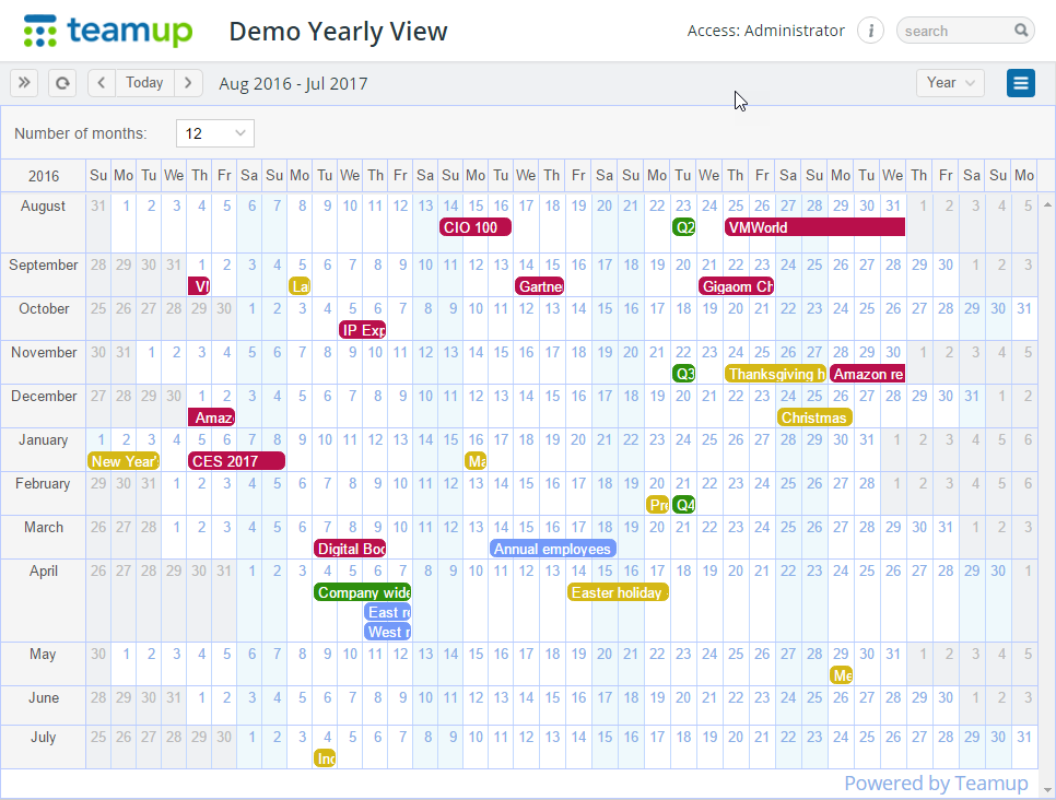 Yearly View: One Year at a Glance | Teamup Blog