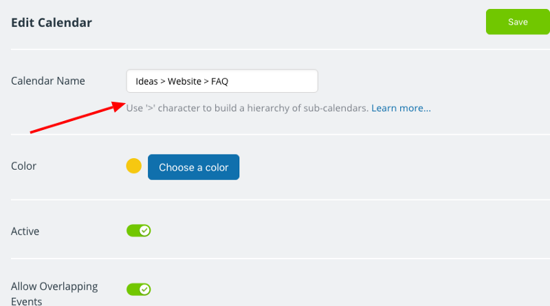 A window showing how to use > to set up folder organization.