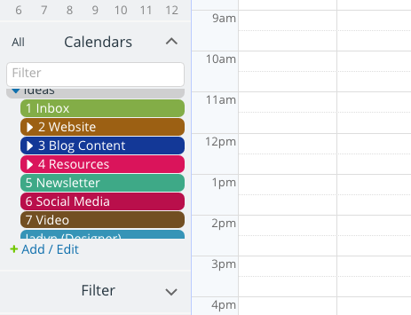 A list of organized sub-calendars.