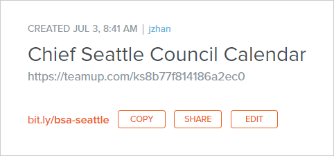 bitly custom link for accessing a read-only Teamup calendar