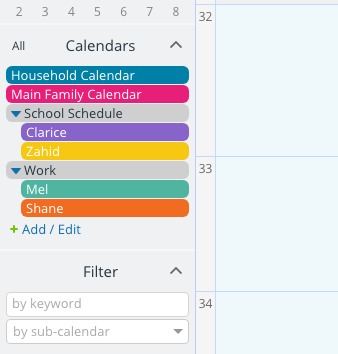 A sub-calendar organization for back-to-school family.