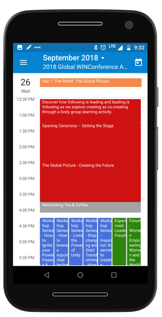 A conference agenda on Teamup mobile app in Day view