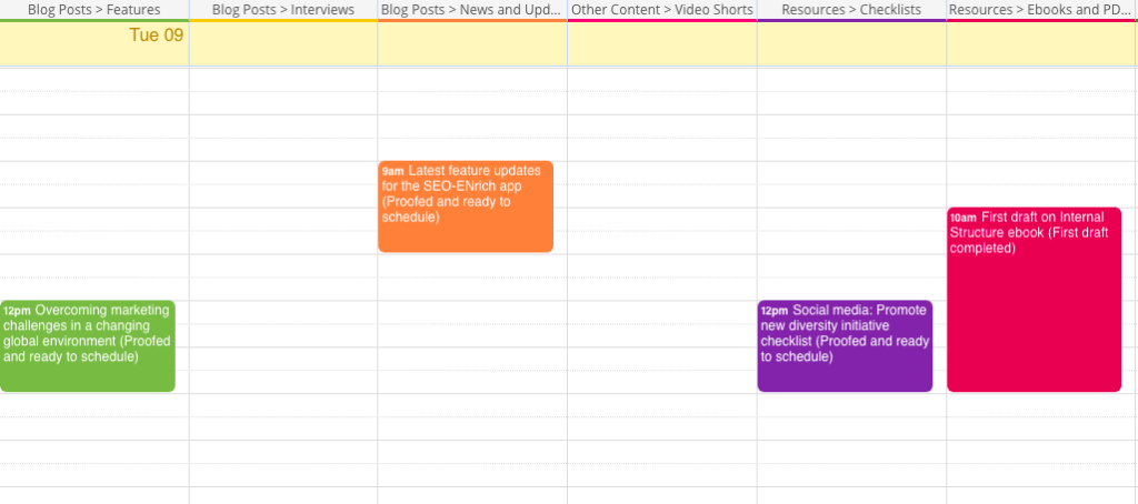 Use the Scheduler view to compare multiple types of content.