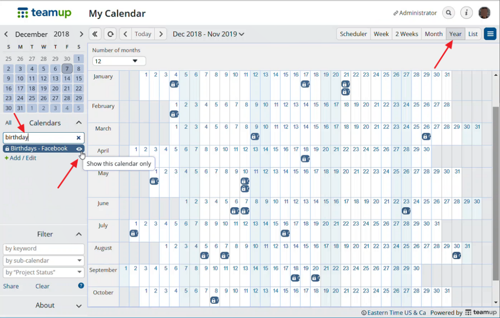 Get a better view of birthdays with Teamup Calendar