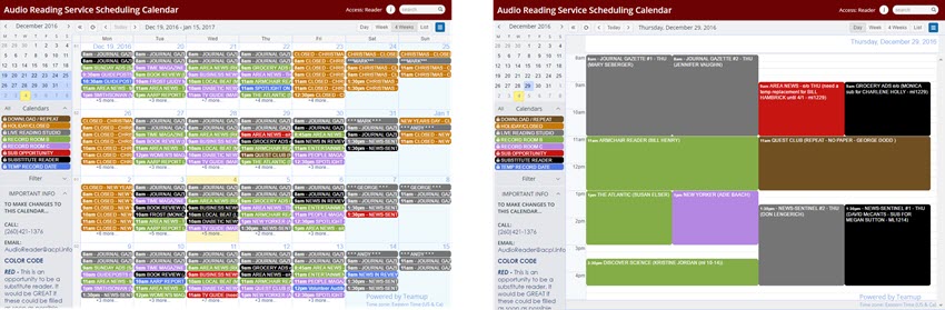 Audio reading materials distributed around the clock with Teamup Calendar