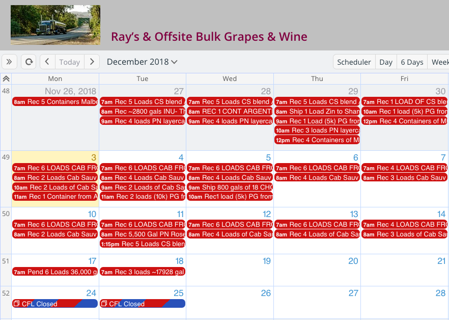 Millions of gallons of wine with Teamup Calendar