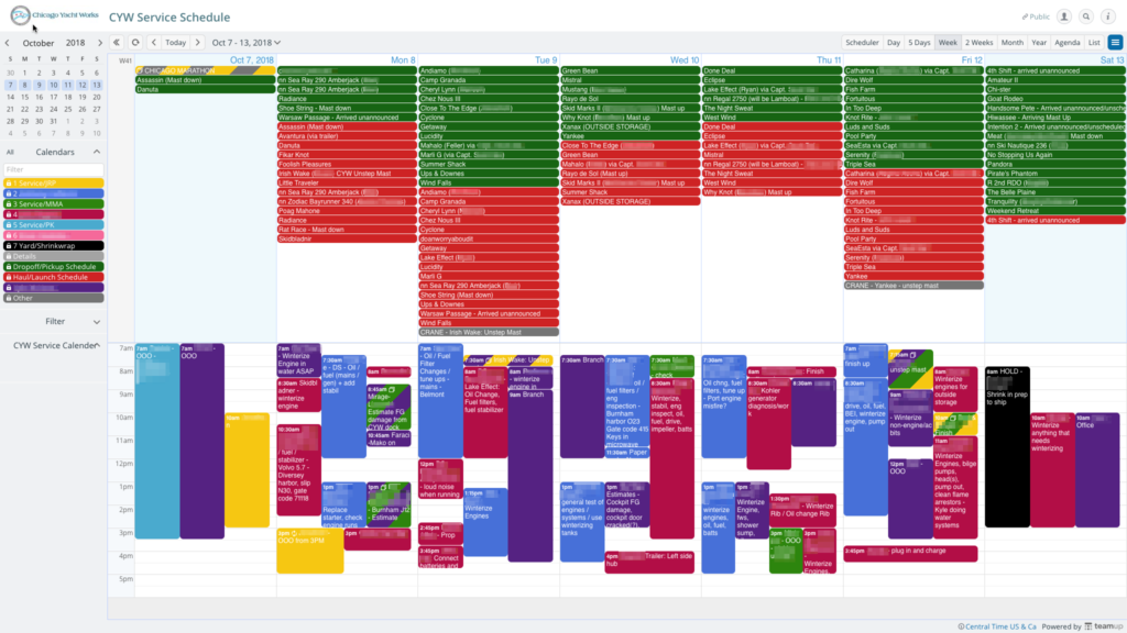 Using Teamup to manage busy service schedule