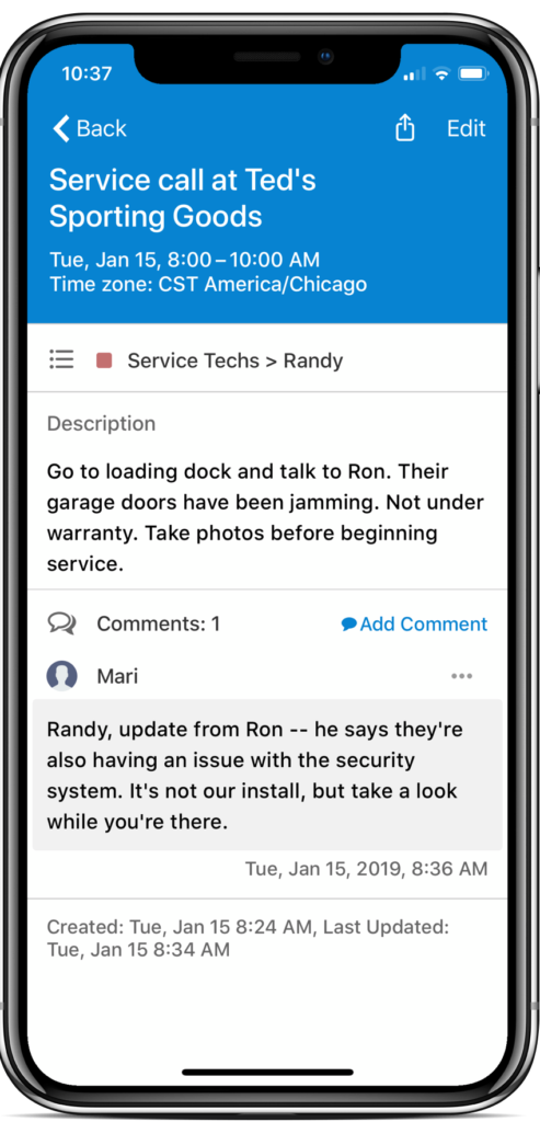 Techs can view service appointment details on their mobile devices