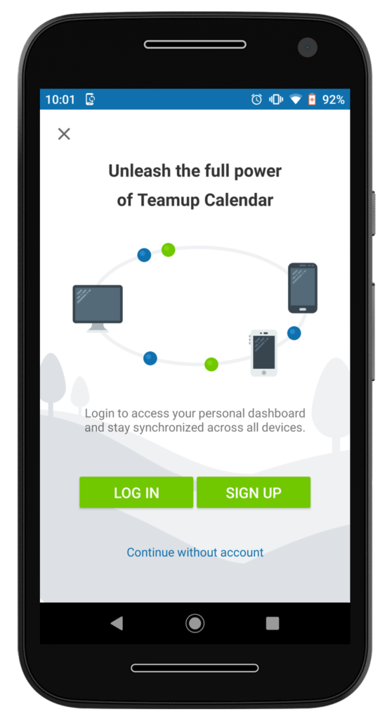 Login to your user account or create one from the Android app