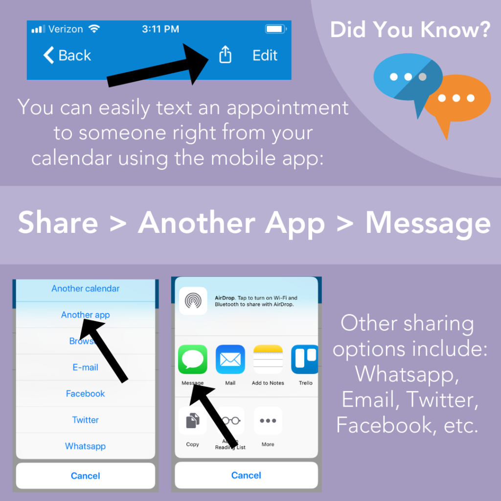 It's easy to share an event via text with Teamup calendar