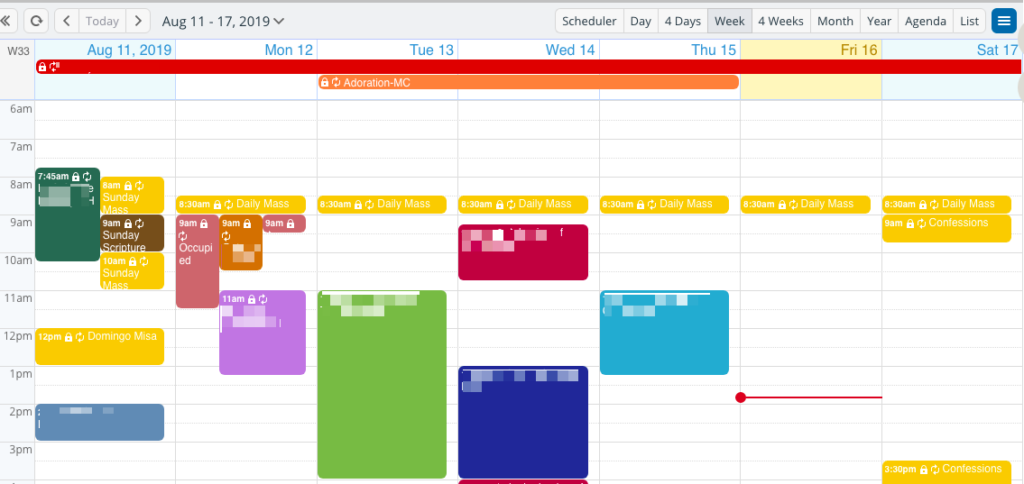 busy parish calendar with Teamup