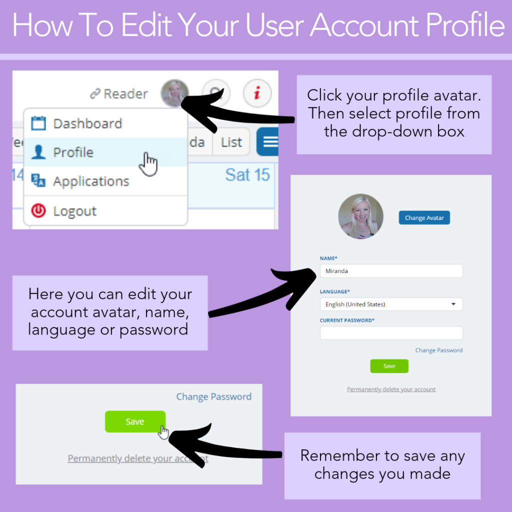 Edit User Account profile on Teamup