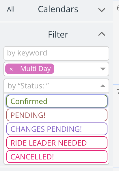 Choose the option from the custom event field to filter your calendar