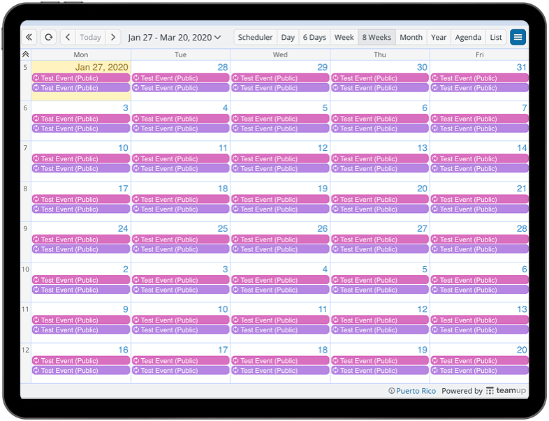 Hide weekends for a workweek calendar view with Teamup