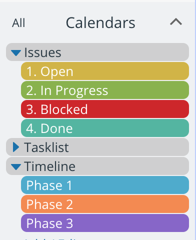 Create sub-calendars and organize them in a project timeline folder