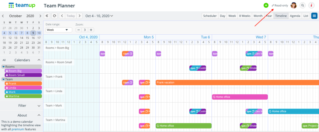 Use a read-only link to embed your calendar or use it on a display screen