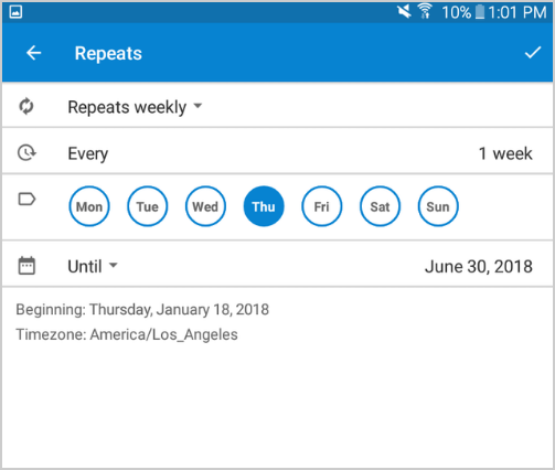 Set repeating pattern and ending date