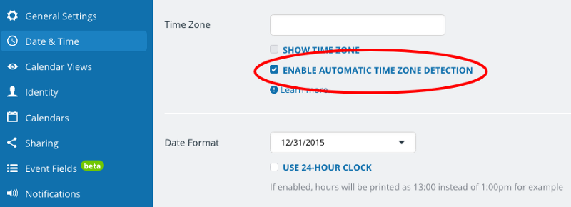 enable time zone detection