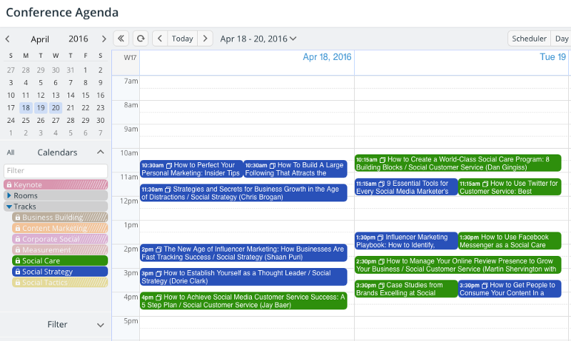 A view of the calendar with only two sub-calendar in the view.