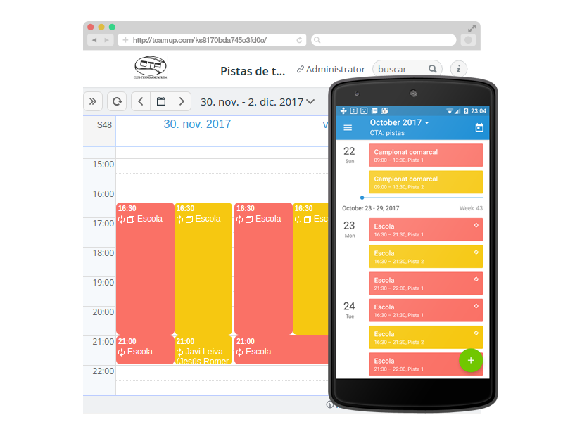 tennis club schedule on device