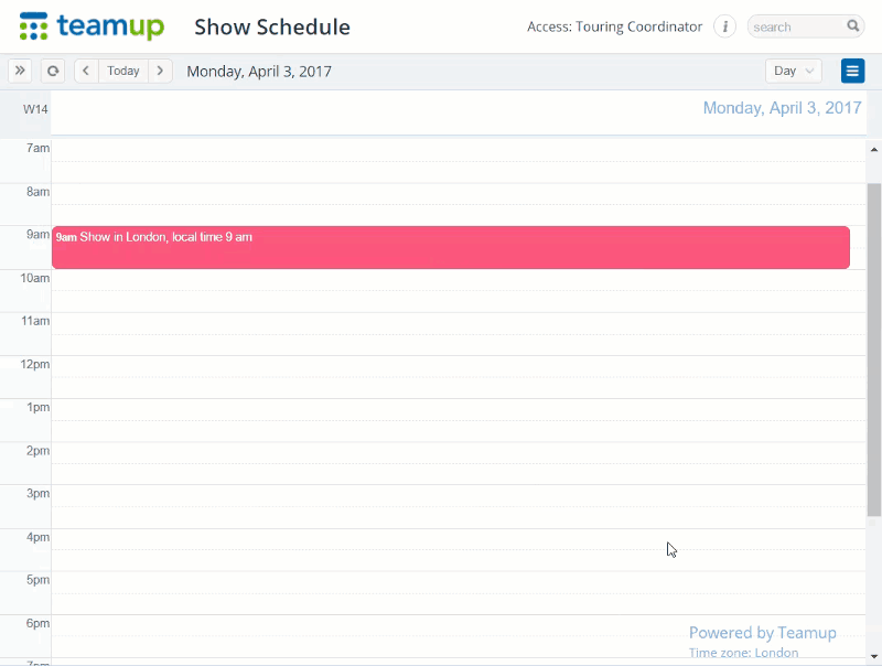 enter events in local time zone