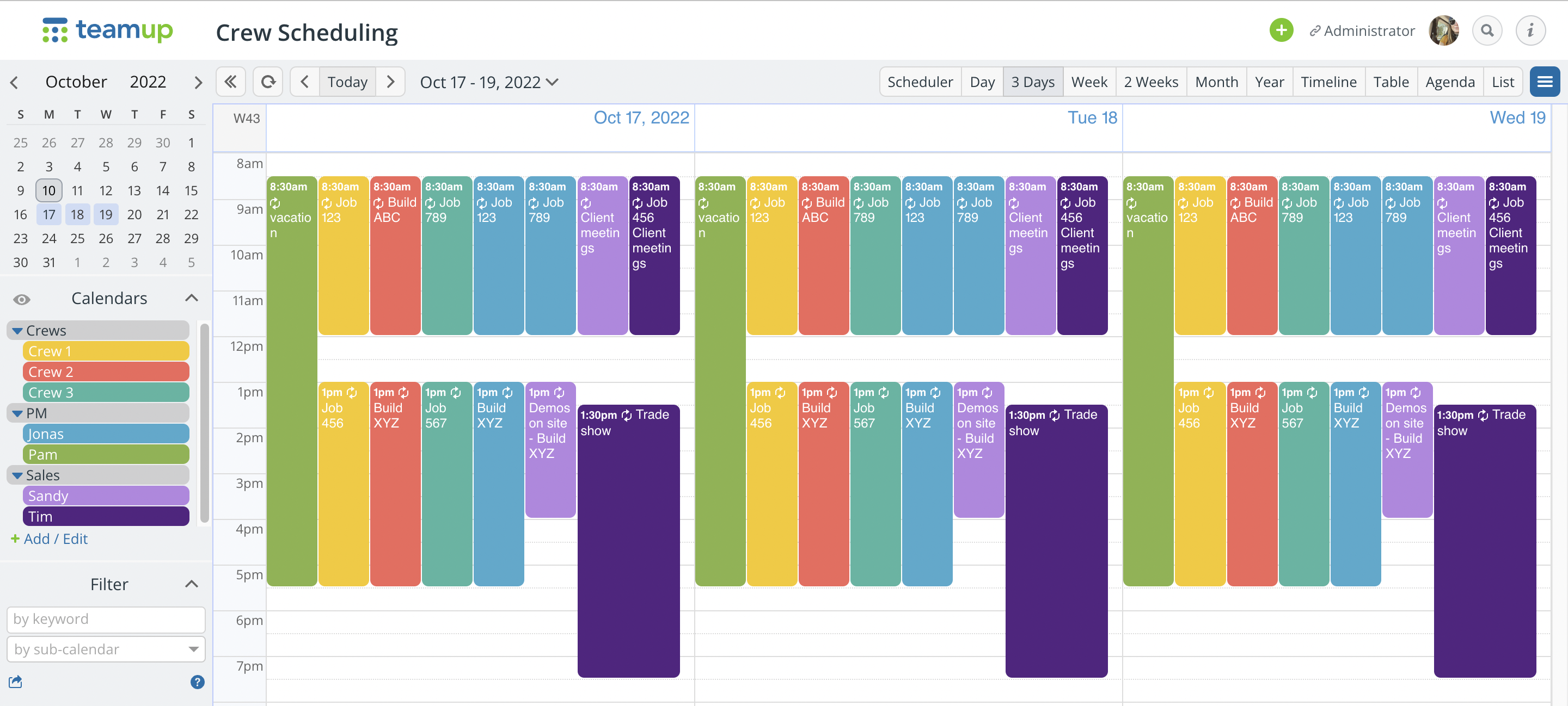 Crew Scheduling with Individual Calendar Views Teamup Blog