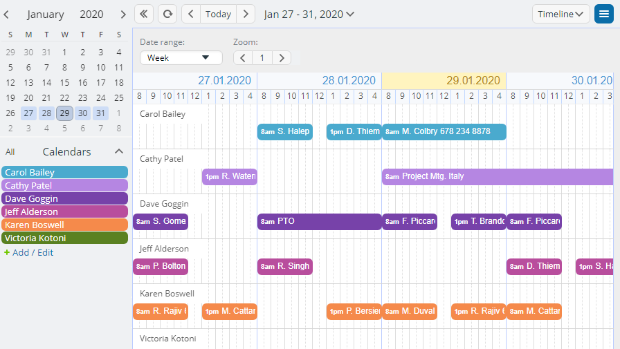 New Timeline view on Teamup calendar.