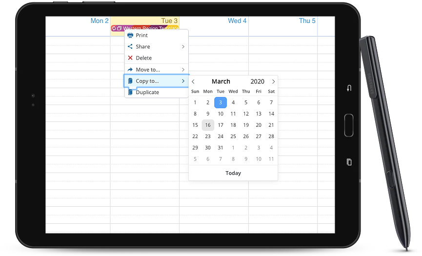 Use a template event to select a group of sub-calendars
