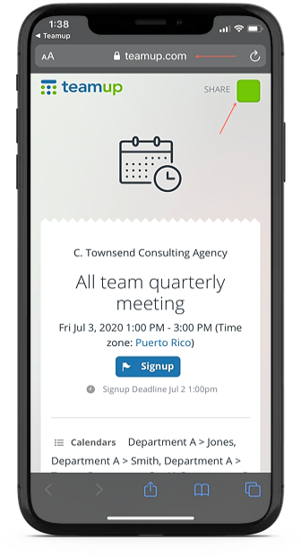 Send calendar invites on iPhone or Android with TEamup