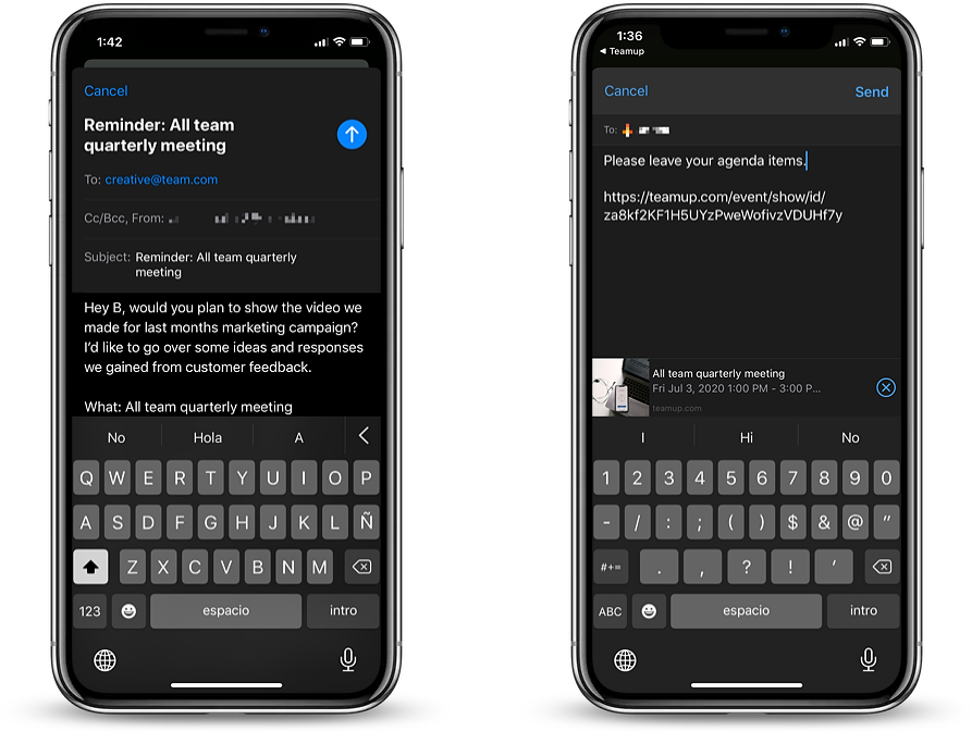 Share Calendar Event or Send Calendar Invites on iPhone or Android | Teamup Blog