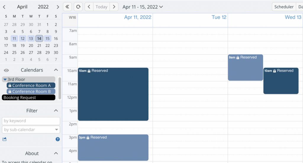 Calendar view for one group shows only their relevant calendars