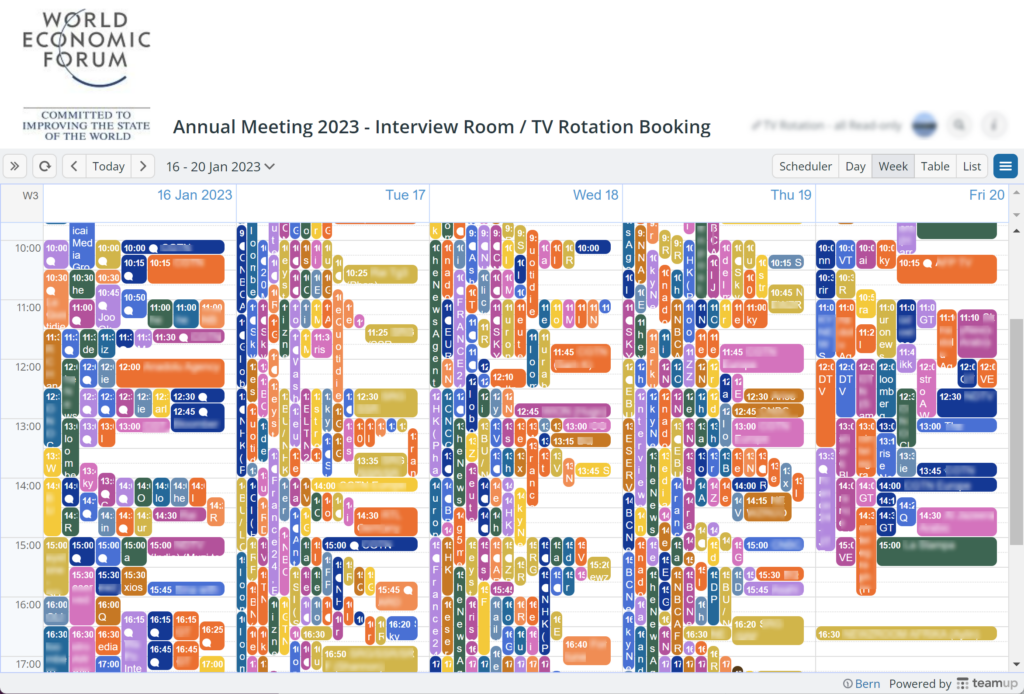 Teamup for media bookings at WEF 2023