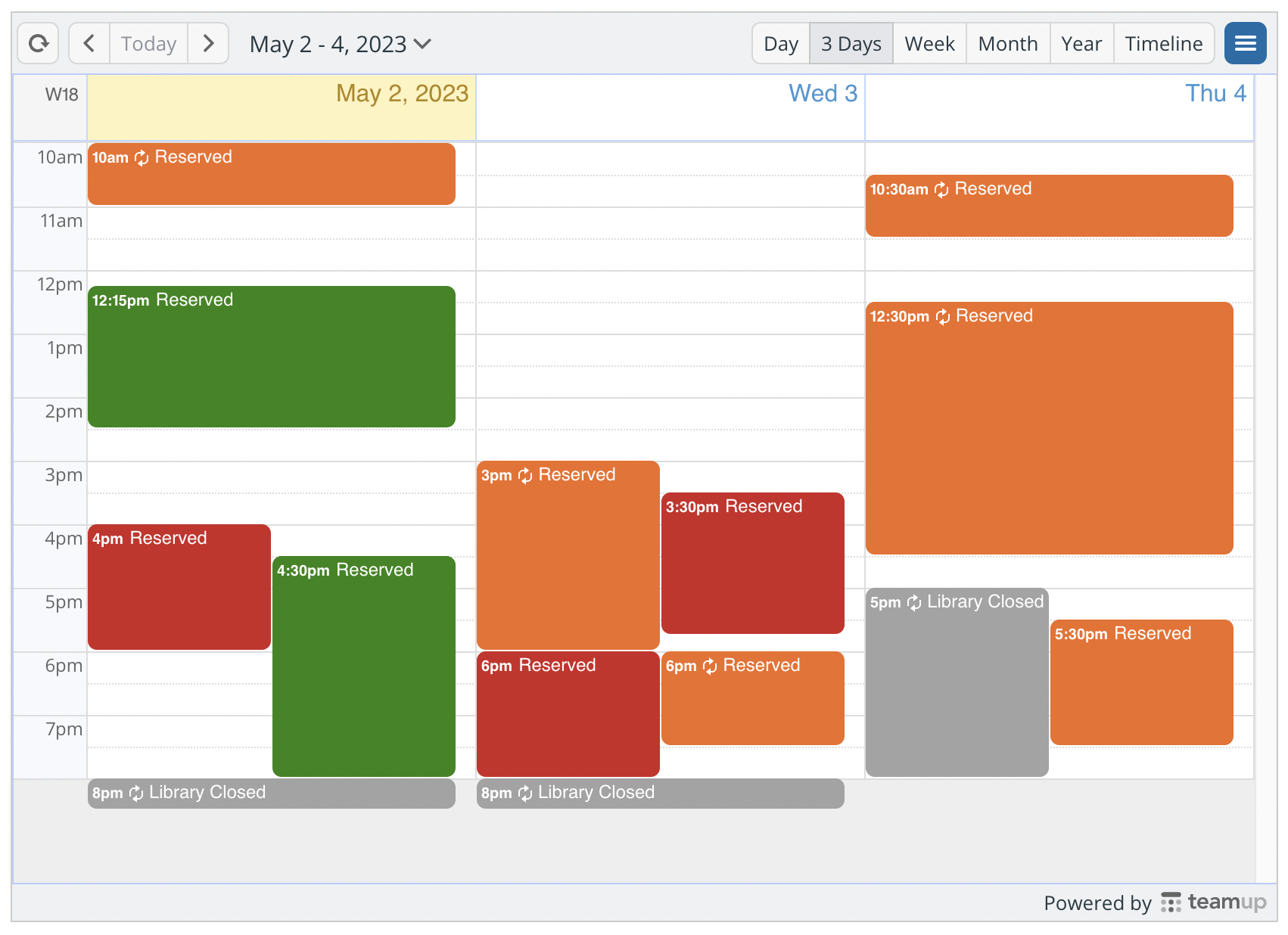 An embedded calendar shows the availability for each meeting room. 